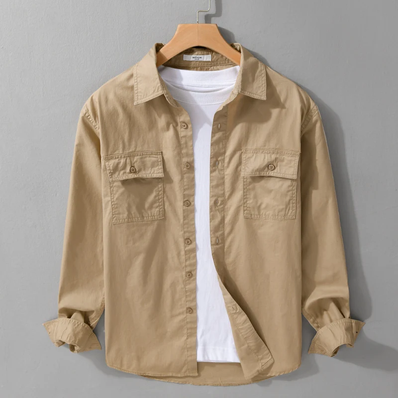 Herren Pflegeleichtes Baumwoll-Utility-Overshirt mit Doppel‑Brusttaschen und entspanntem Saum Drune