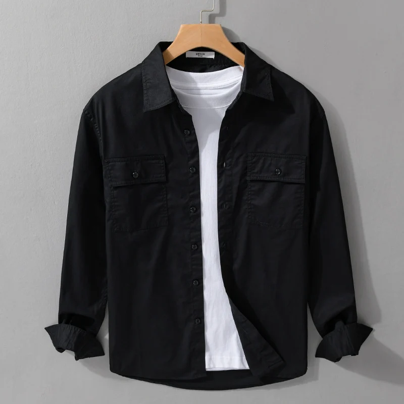 Herren Pflegeleichtes Baumwoll-Utility-Overshirt mit Doppel‑Brusttaschen und entspanntem Saum Drune