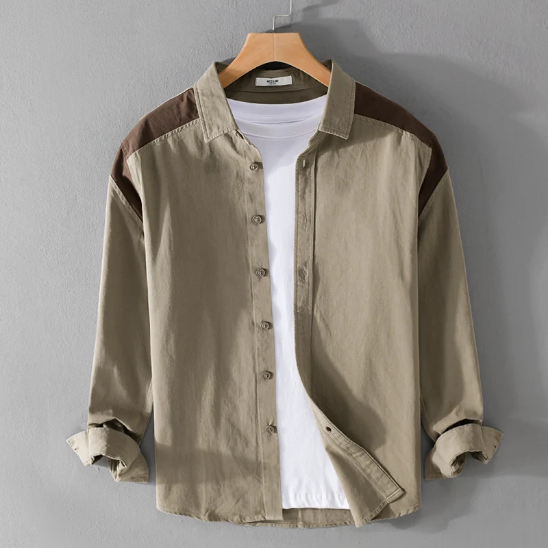 Herren Overshirt mit Kontrastpasse und lockerem Schnitt aus Baumwollmix Drune