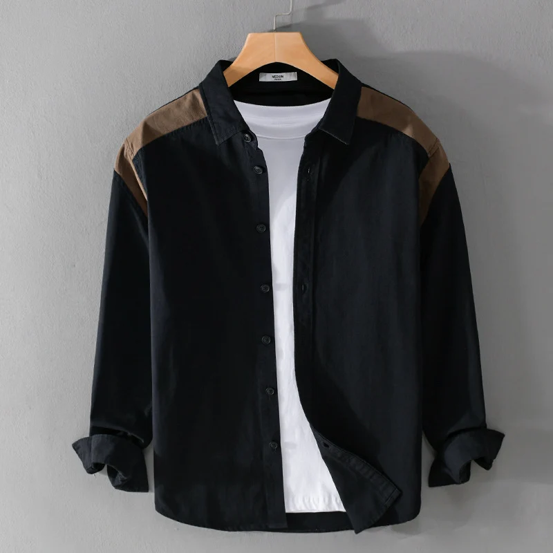 Herren Overshirt mit Kontrastpasse und lockerem Schnitt aus Baumwollmix Drune