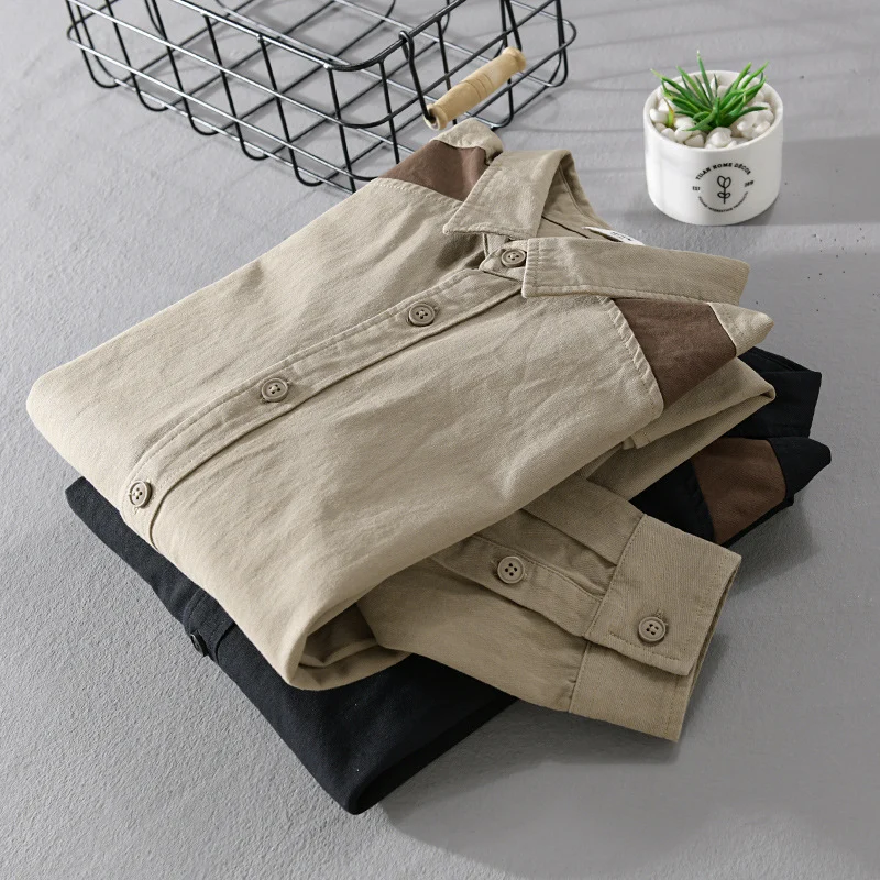 Herren Overshirt mit Kontrastpasse und lockerem Schnitt aus Baumwollmix Drune
