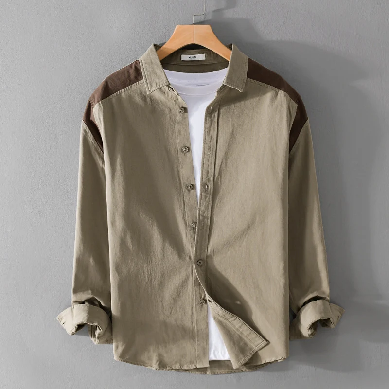 Herren Overshirt mit Kontrastpasse und lockerem Schnitt aus Baumwollmix Drune
