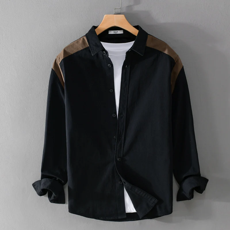 Herren Overshirt mit Kontrastpasse und lockerem Schnitt aus Baumwollmix Drune