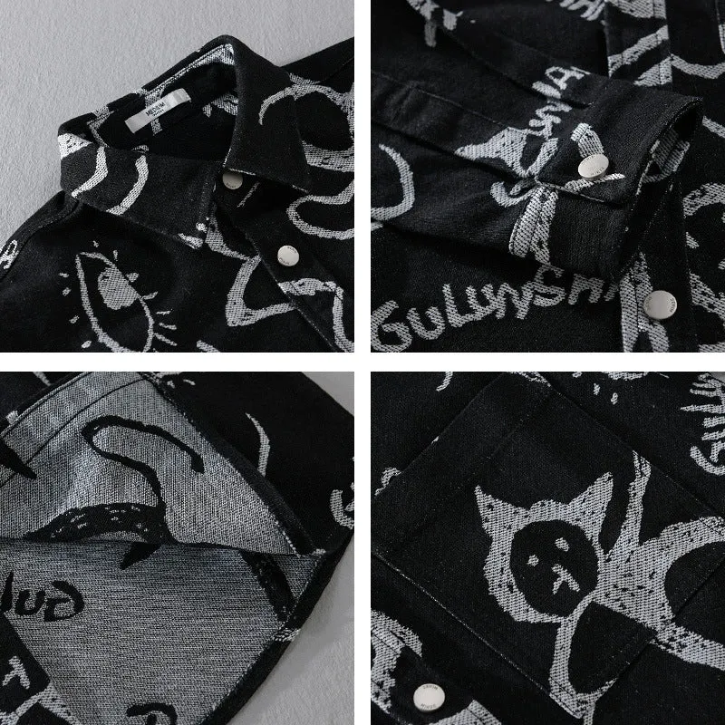 Herren Overshirt mit grafischem Doodle‑Print, Druckknopfverschluss und Brusttasche Drune