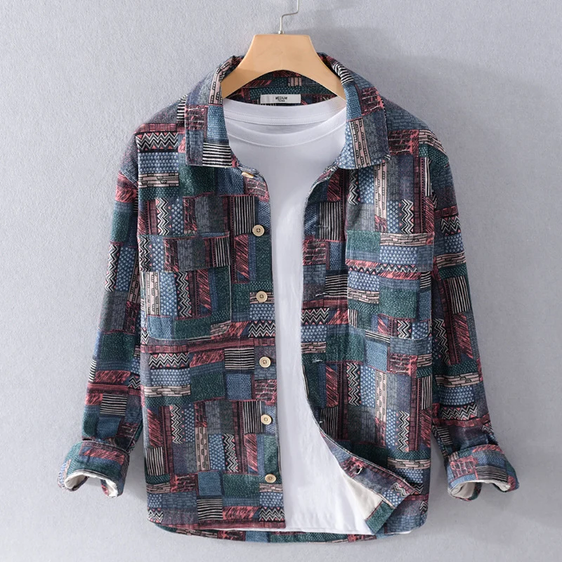 Herren Overshirt im Patchwork-Look mit aufgesetzten Brusttaschen Drune