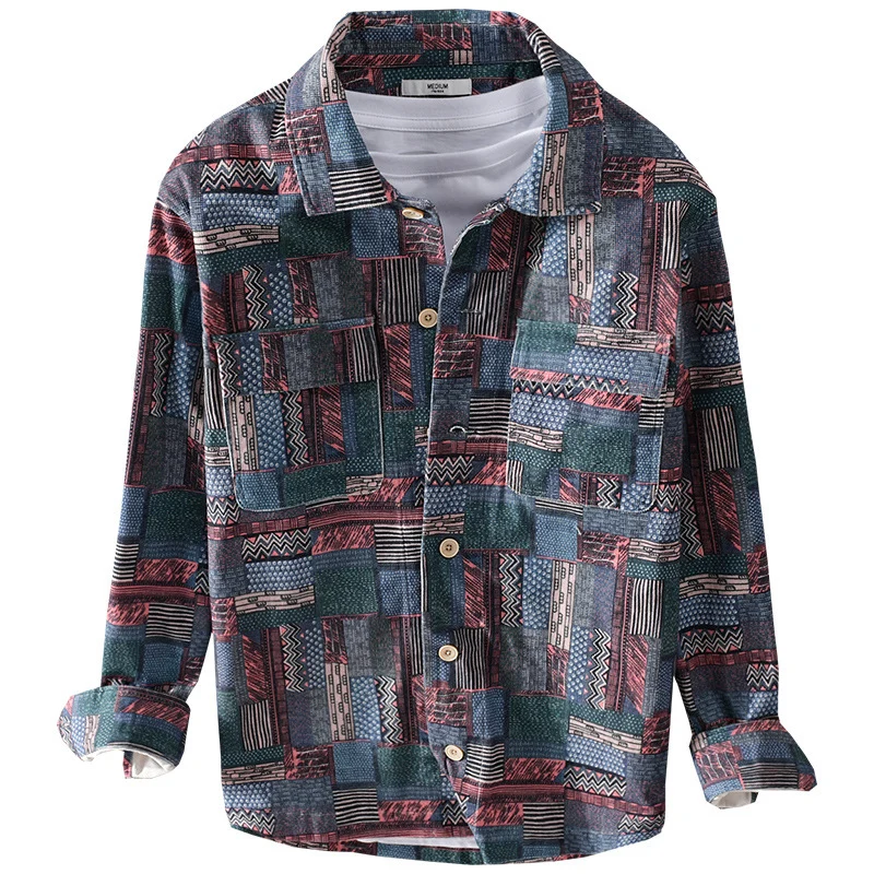 Herren Overshirt im Patchwork-Look mit aufgesetzten Brusttaschen Drune