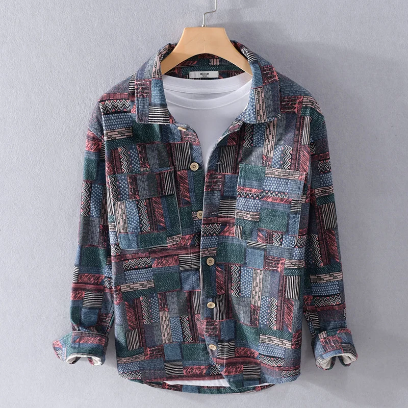 Herren Overshirt im Patchwork-Look mit aufgesetzten Brusttaschen Drune