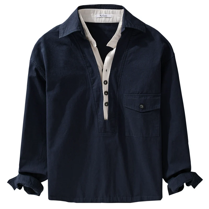 Herren Overshirt-Hemd mit halber Knopfleiste und aufgesetzter Brusttasche Drune
