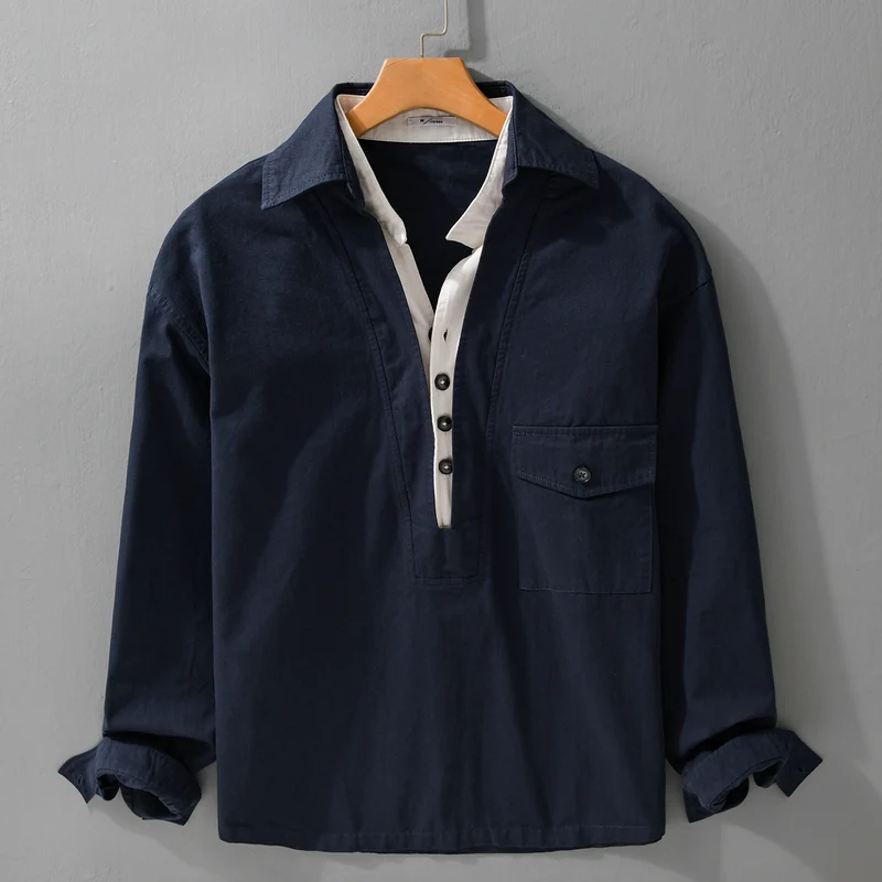 Herren Overshirt-Hemd mit halber Knopfleiste und aufgesetzter Brusttasche Drune