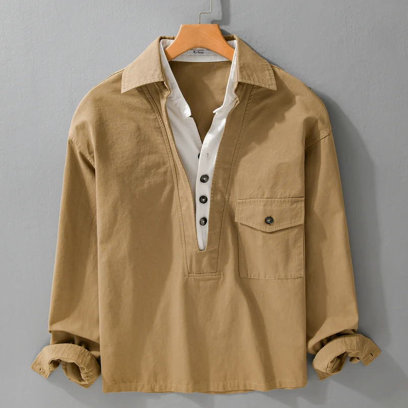 Herren Overshirt-Hemd mit halber Knopfleiste und aufgesetzter Brusttasche Drune