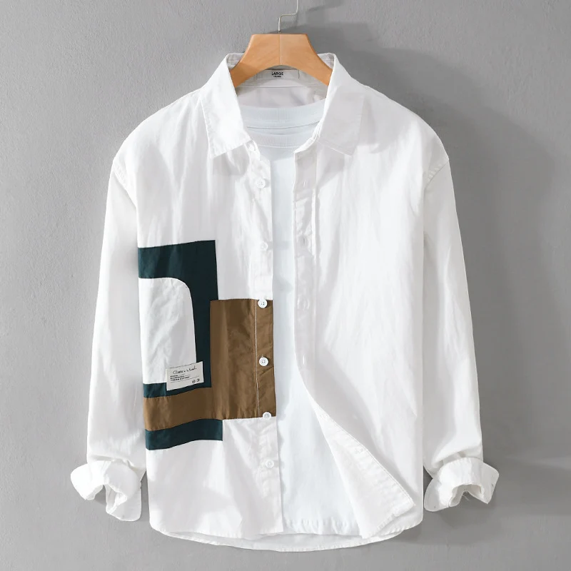 Herren Overshirt-Hemd mit geometrischem Patch-Design und Relaxed-Fit Drune