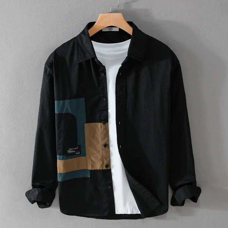 Herren Overshirt-Hemd mit geometrischem Patch-Design und Relaxed-Fit Drune