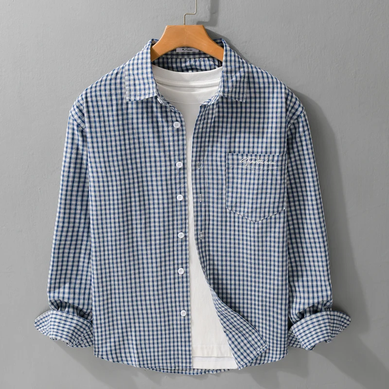 Herren Overshirt-Hemd im feinen Vichy-Karo aus weichem Baumwoll-Twill mit aufgesetzter Brusttasche Drune