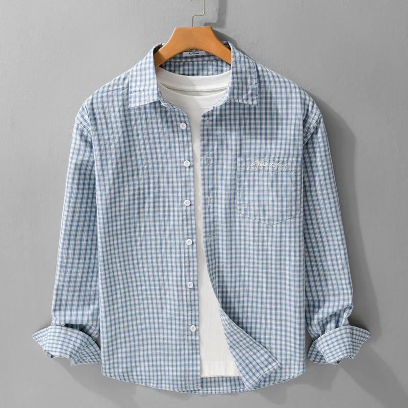Herren Overshirt-Hemd im feinen Vichy-Karo aus weichem Baumwoll-Twill mit aufgesetzter Brusttasche Drune