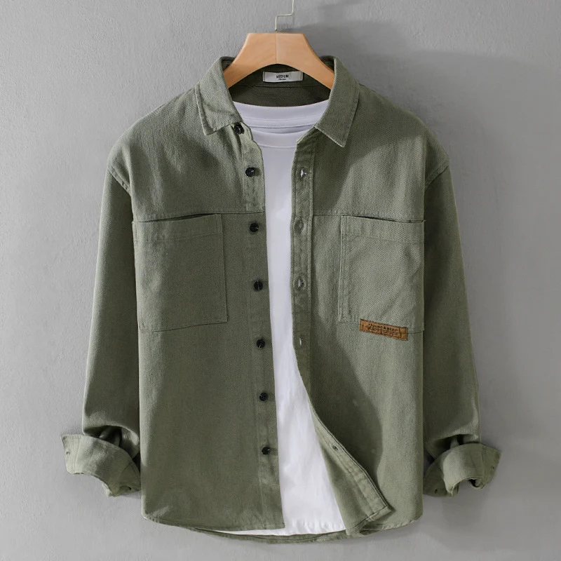 Herren Overshirt-Hemd aus strukturiertem Baumwoll-Twill mit aufgesetzten Brusttaschen und relaxed Fit Drune
