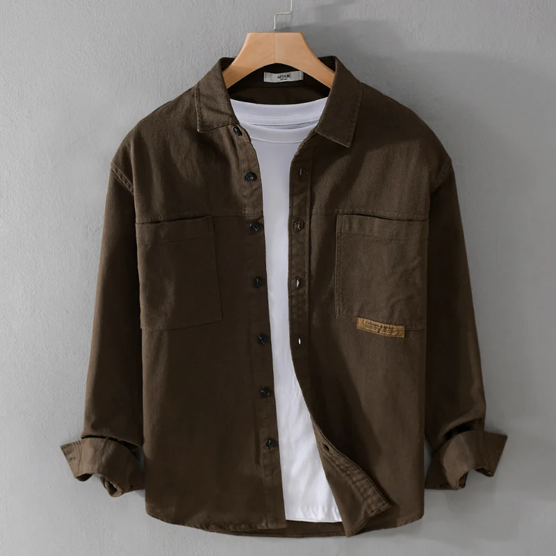 Herren Overshirt-Hemd aus strukturiertem Baumwoll-Twill mit aufgesetzten Brusttaschen und relaxed Fit Drune