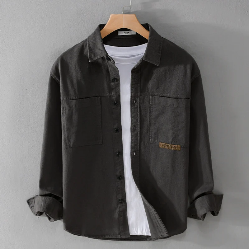 Herren Overshirt-Hemd aus strukturiertem Baumwoll-Twill mit aufgesetzten Brusttaschen und relaxed Fit Drune