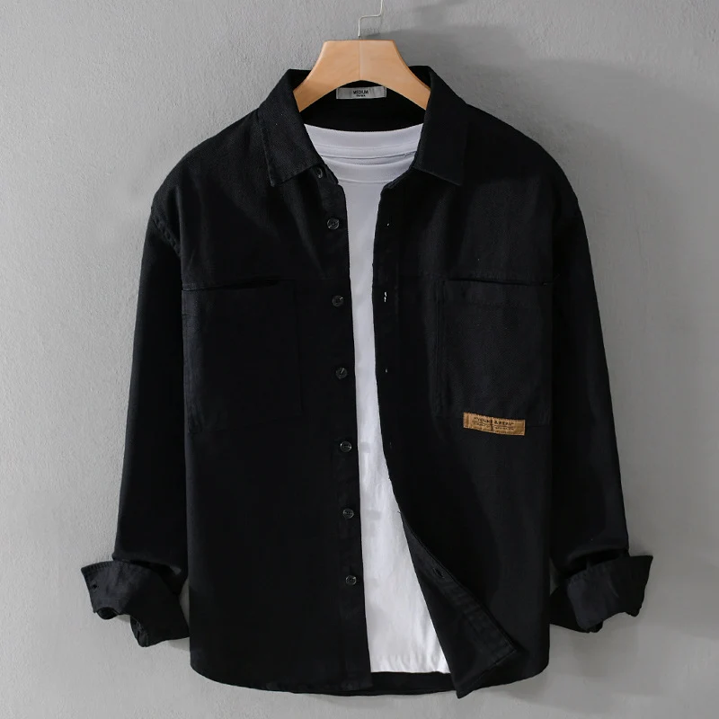 Herren Overshirt-Hemd aus strukturiertem Baumwoll-Twill mit aufgesetzten Brusttaschen und relaxed Fit Drune