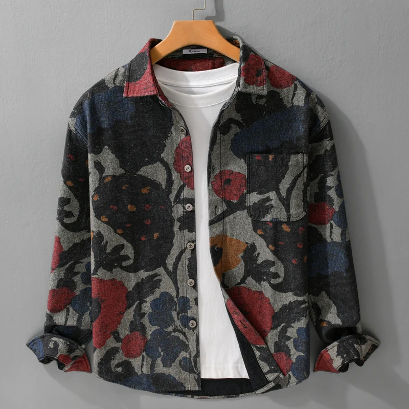 Herren Overshirt aus Flanell mit großfloraler Jacquard-Struktur Drune