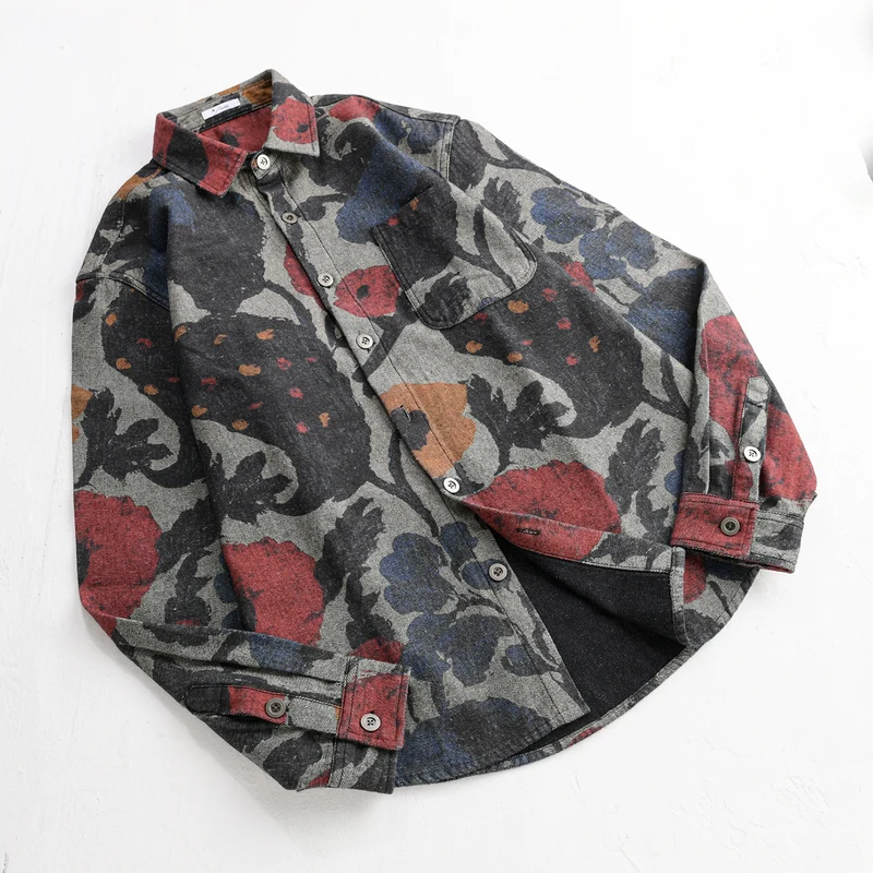 Herren Overshirt aus Flanell mit großfloraler Jacquard-Struktur Drune