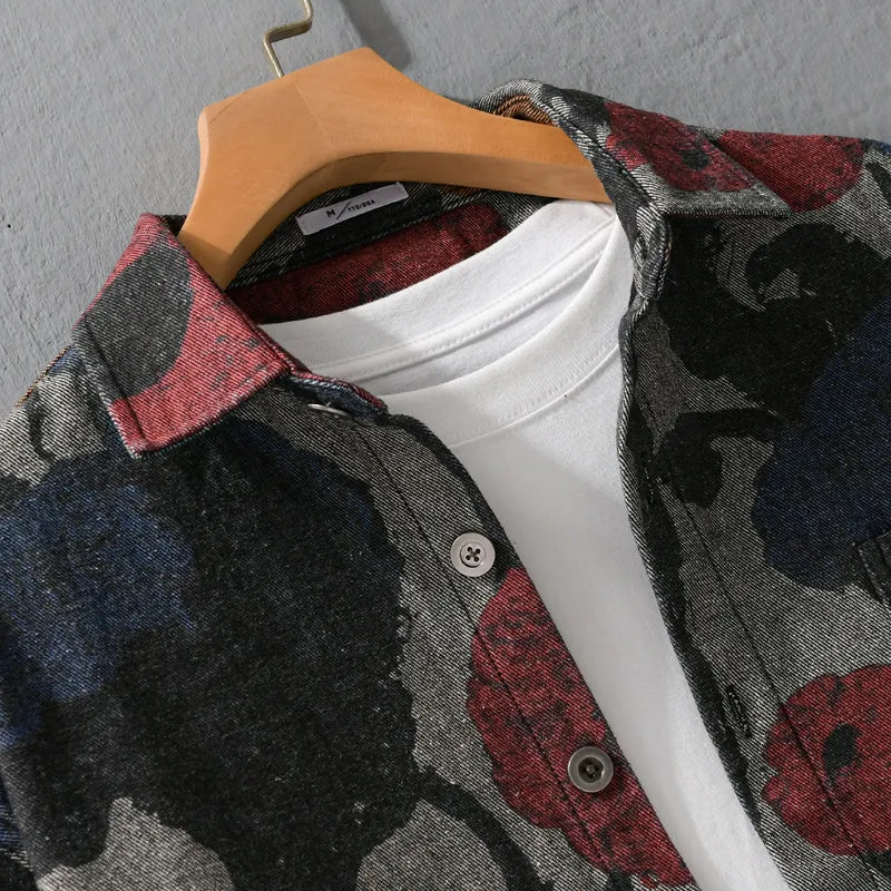 Herren Overshirt aus Flanell mit großfloraler Jacquard-Struktur Drune