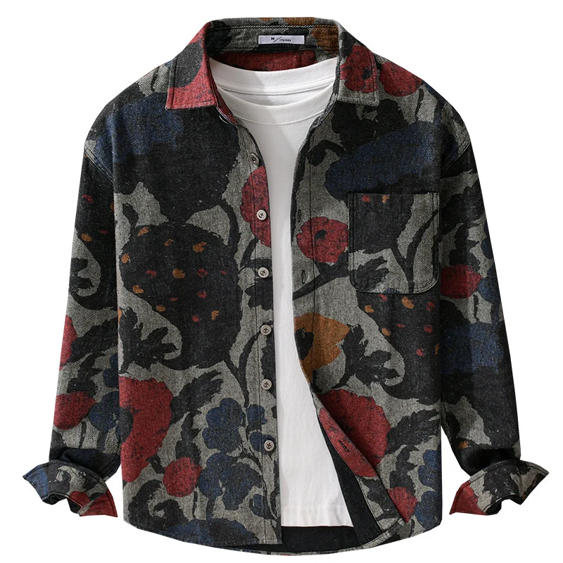 Herren Overshirt aus Flanell mit großfloraler Jacquard-Struktur Drune