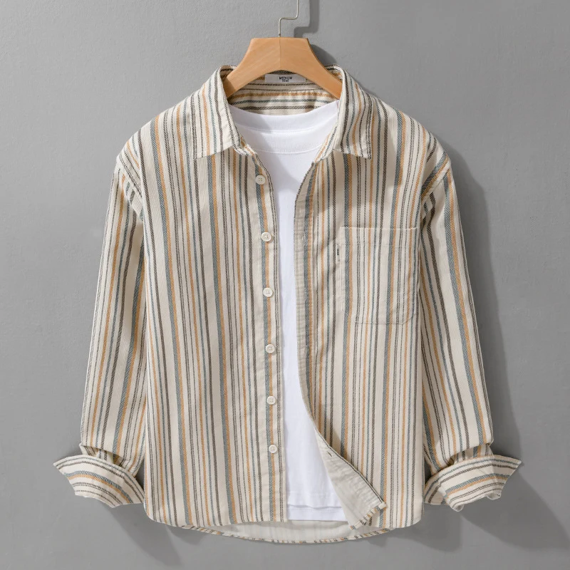 Herren Overshirt aus Baumwollmischung mit vertikalen Streifen und Brusttasche Drune