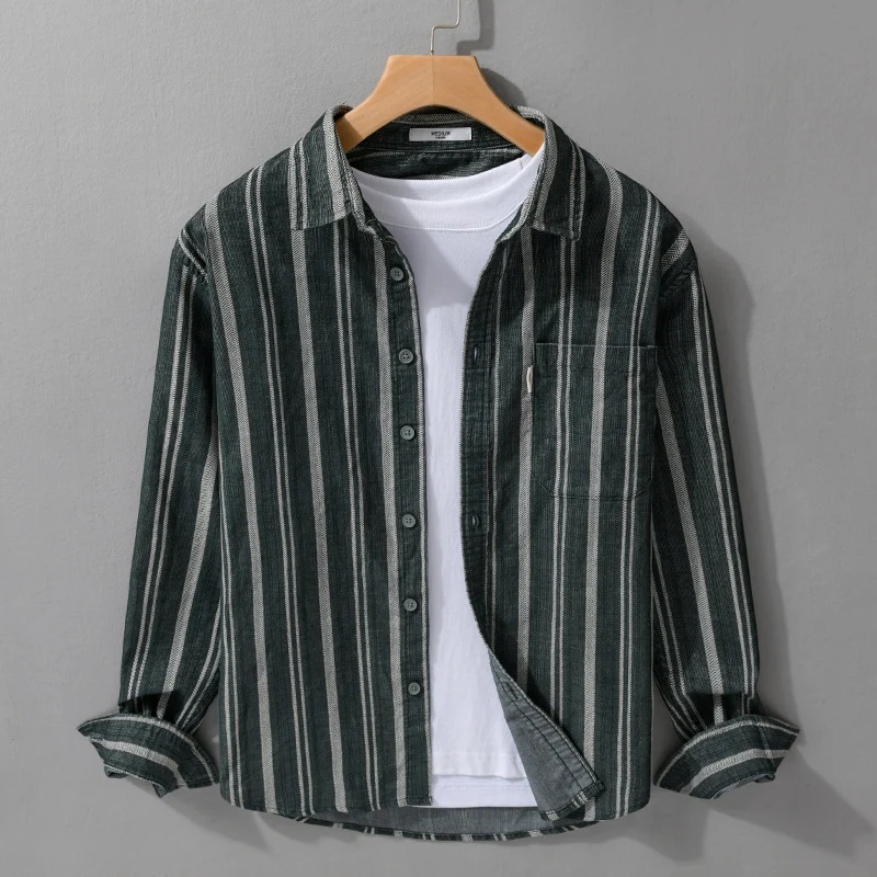Herren Overshirt aus Baumwollmischung mit vertikalen Streifen und Brusttasche Drune