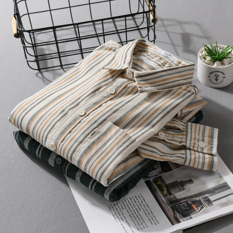 Herren Overshirt aus Baumwollmischung mit vertikalen Streifen und Brusttasche Drune