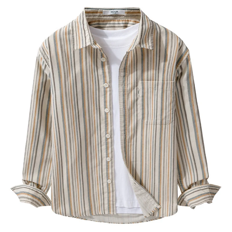 Herren Overshirt aus Baumwollmischung mit vertikalen Streifen und Brusttasche Drune