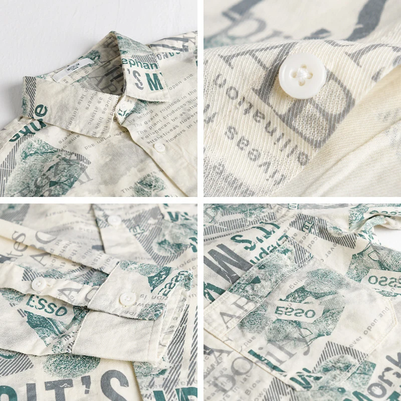 Herren Overshirt aus Baumwoll‑Leinen mit typografischem Zeitungsprint und Relaxed‑Fit Drune