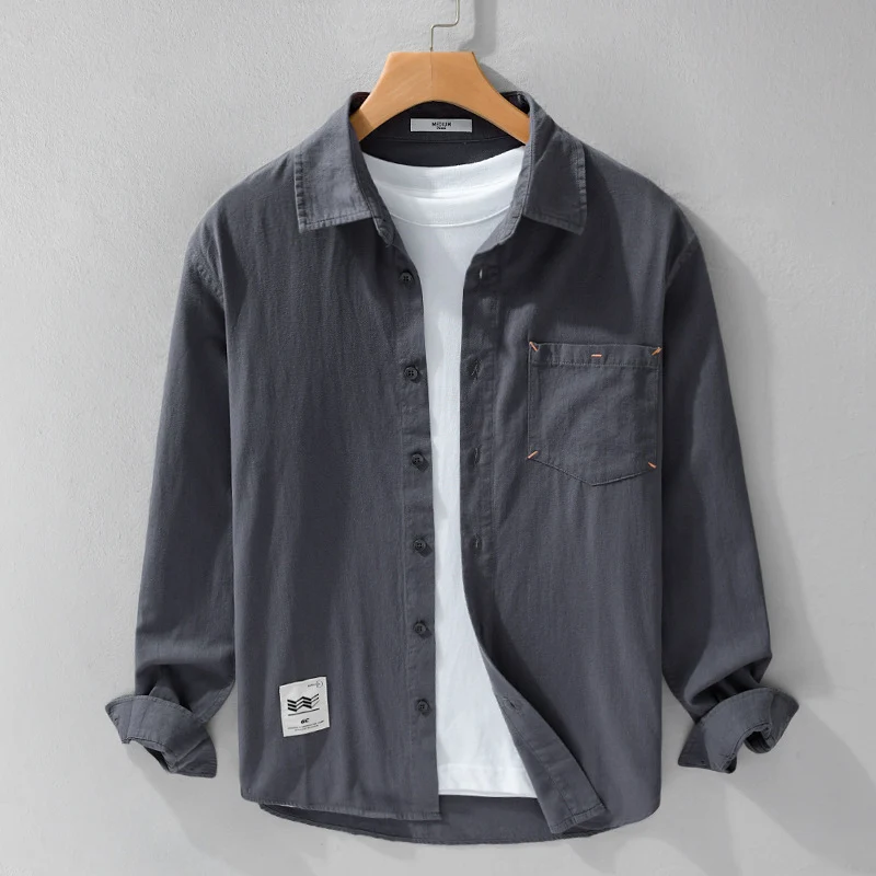 Herren Offenes Baumwoll-Overshirt im Layering-Look mit aufgesetzter Brusttasche Drune