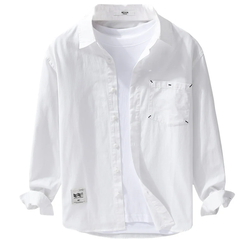 Herren Offenes Baumwoll-Overshirt im Layering-Look mit aufgesetzter Brusttasche Drune