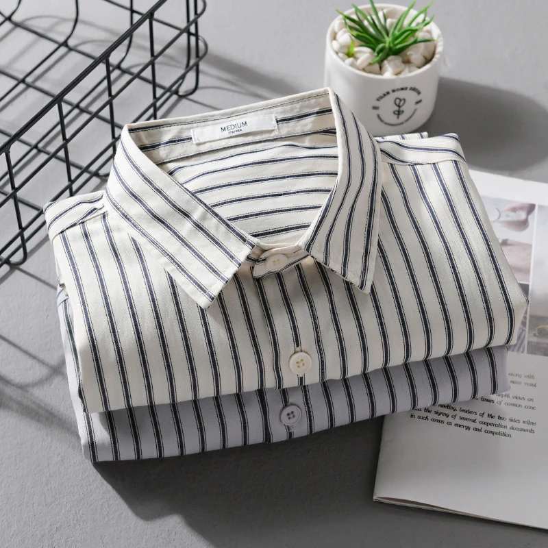 Herren Nadelstreifen-Langarm-Hemdjacke im Overshirt‑Stil aus leichtem Baumwollmix mit diagonaler Brusttasche Drune