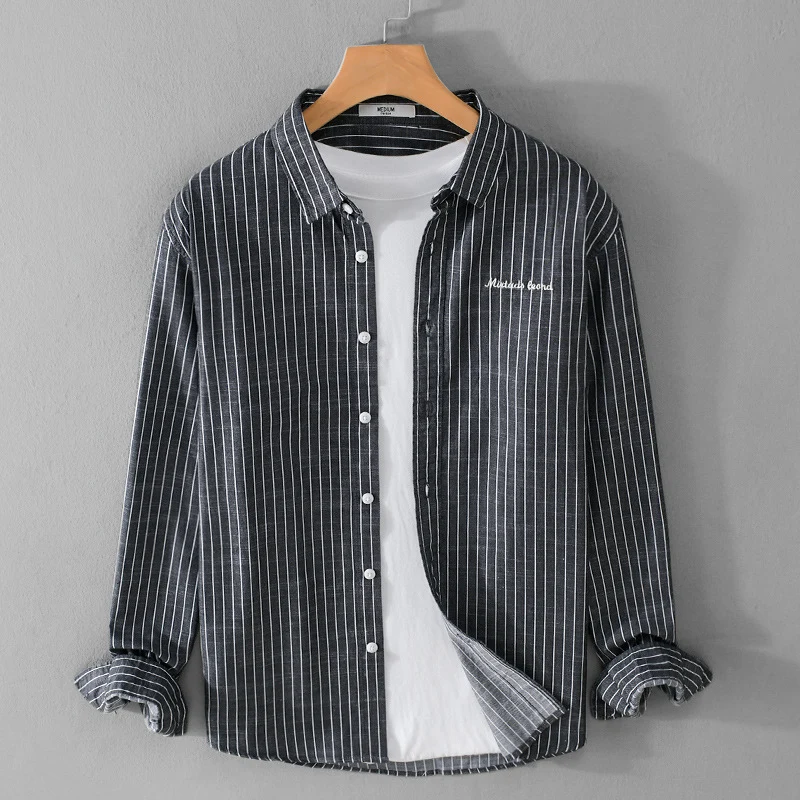 Herren Nadelstreifen-Lagenhemd im Overshirt-Stil mit dezenter Bruststickerei Drune