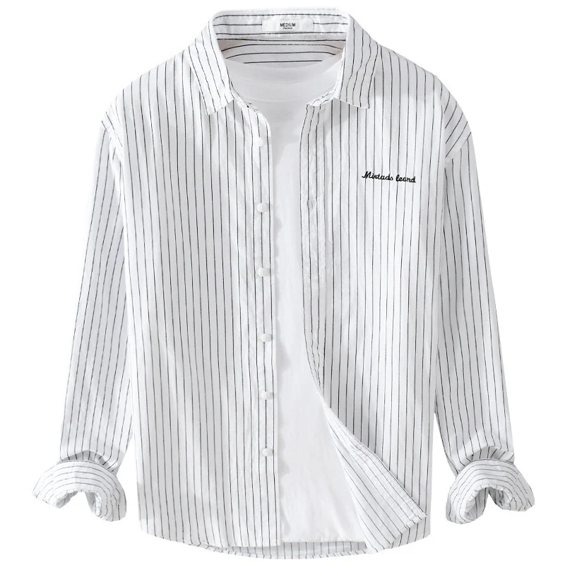 Herren Nadelstreifen-Lagenhemd im Overshirt-Stil mit dezenter Bruststickerei Drune