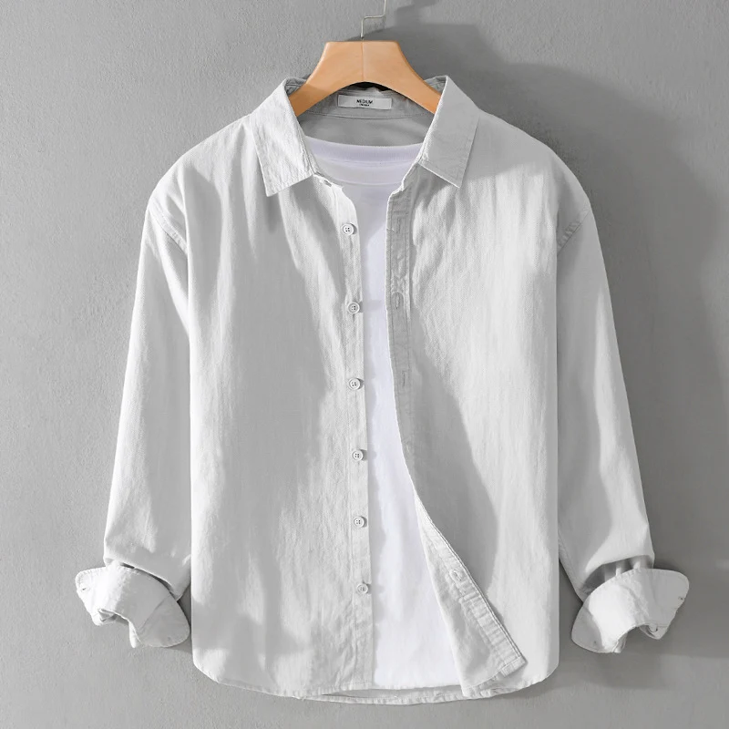 Herren Minimalistisches Leichtes Baumwoll-Überhemd im Relaxed-Look mit abgerundetem Saum Drune
