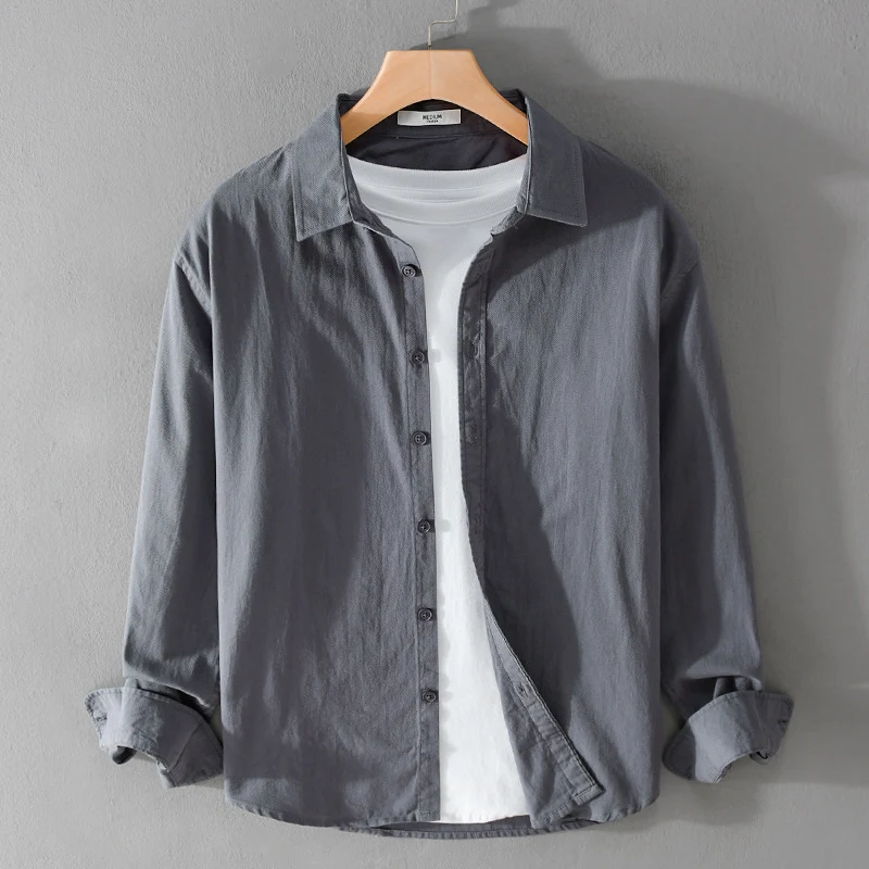 Herren Minimalistisches Leichtes Baumwoll-Überhemd im Relaxed-Look mit abgerundetem Saum Drune