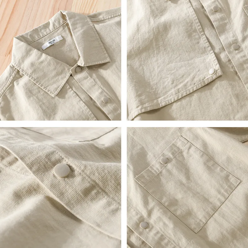 Herren Minimalistisches Baumwoll-Utility-Overshirt mit Druckknopf-Leiste und Brusttaschen Drune