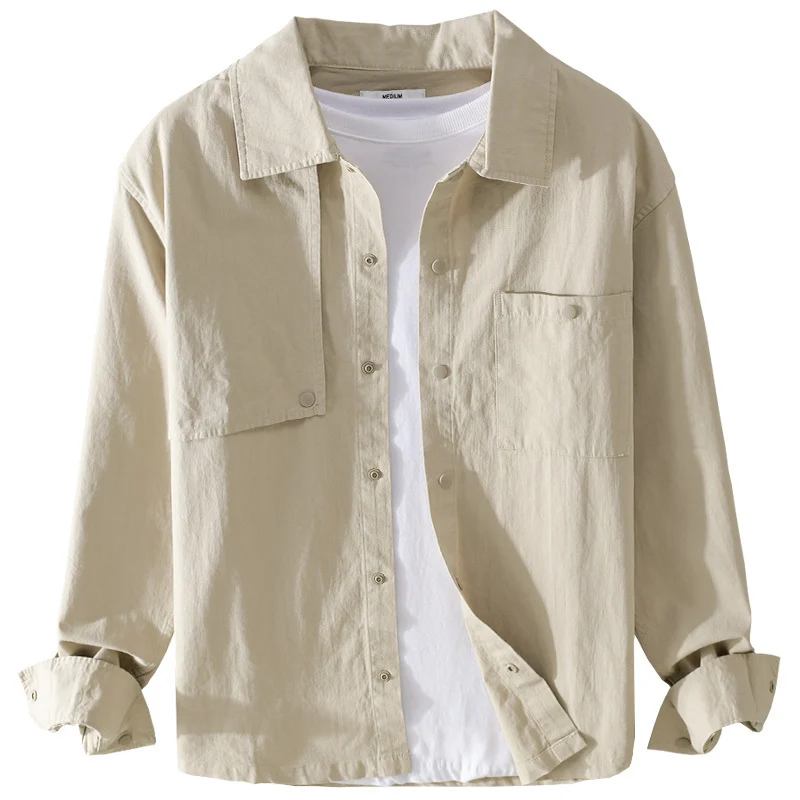 Herren Minimalistisches Baumwoll-Utility-Overshirt mit Druckknopf-Leiste und Brusttaschen Drune
