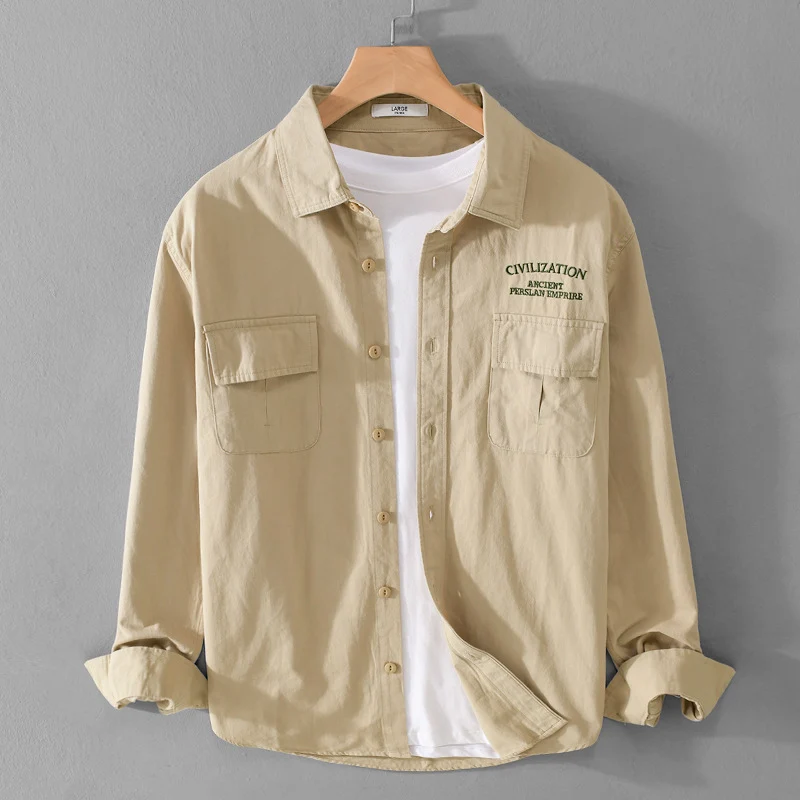 Herren Militärisch inspiriertes Overshirt mit Doppel-Brusttaschen und dezenter Stickerei Drune