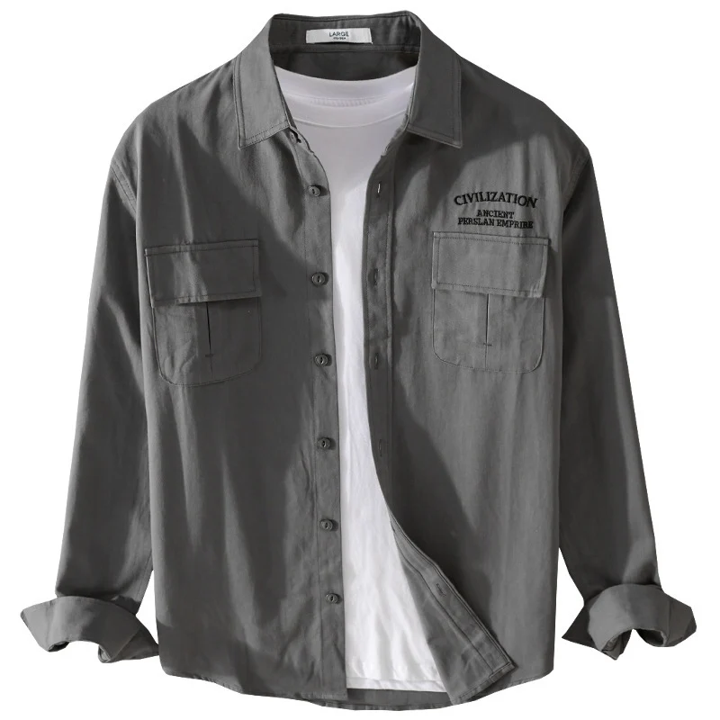 Herren Militärisch inspiriertes Overshirt mit Doppel-Brusttaschen und dezenter Stickerei Drune