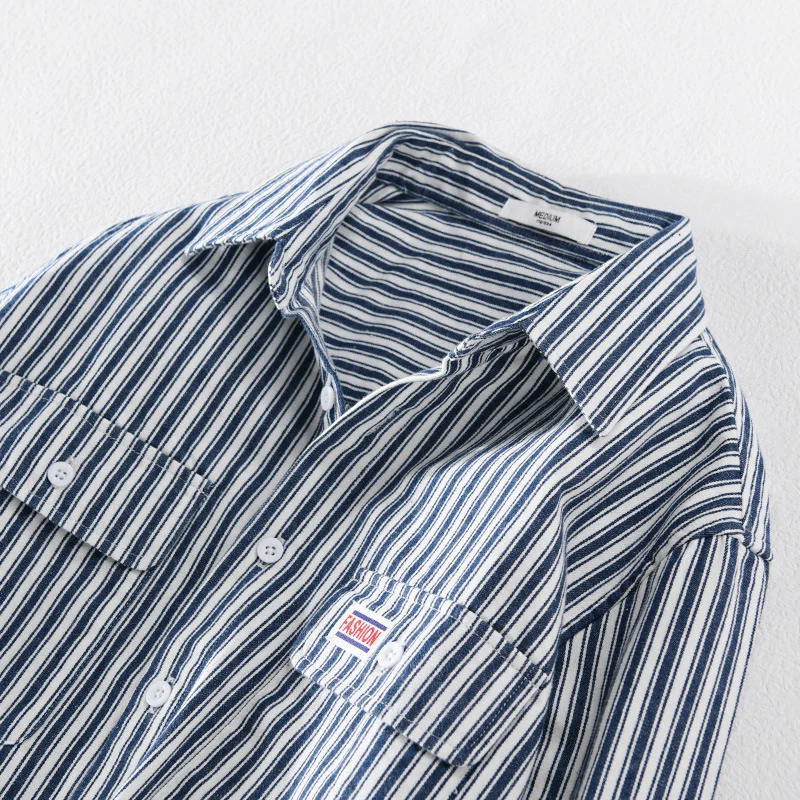 Herren Maritimes Streifen-Überhemd aus Baumwoll‑Twill mit Brustklappen und Relaxed-Fit Drune