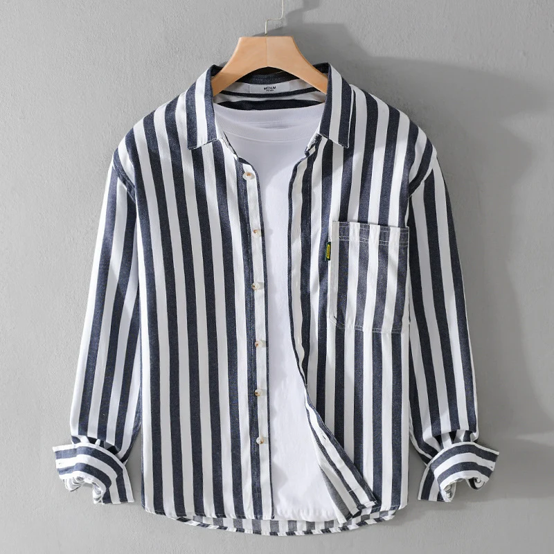 Herren Maritim-inspiriertes Streifen-Relax-Overshirt aus weichem Baumwolltwill mit aufgesetzter Brusttasche Drune