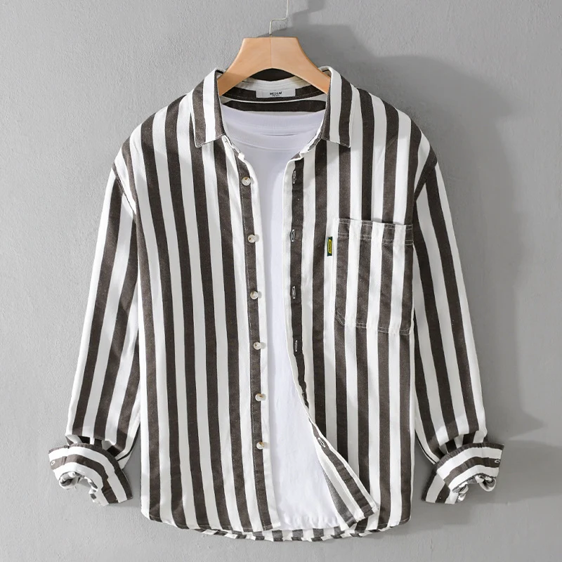 Herren Maritim-inspiriertes Streifen-Relax-Overshirt aus weichem Baumwolltwill mit aufgesetzter Brusttasche Drune