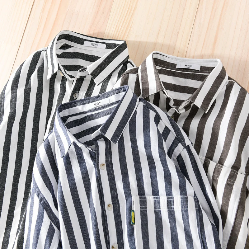 Herren Maritim-inspiriertes Streifen-Relax-Overshirt aus weichem Baumwolltwill mit aufgesetzter Brusttasche Drune