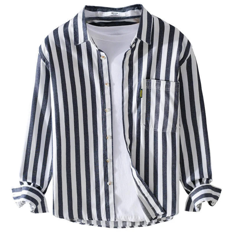 Herren Maritim-inspiriertes Streifen-Relax-Overshirt aus weichem Baumwolltwill mit aufgesetzter Brusttasche Drune