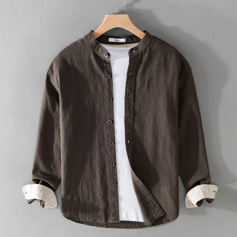 Herren Mandarinhemd aus Leinen‑Baumwollmix, Relaxed Fit Drune