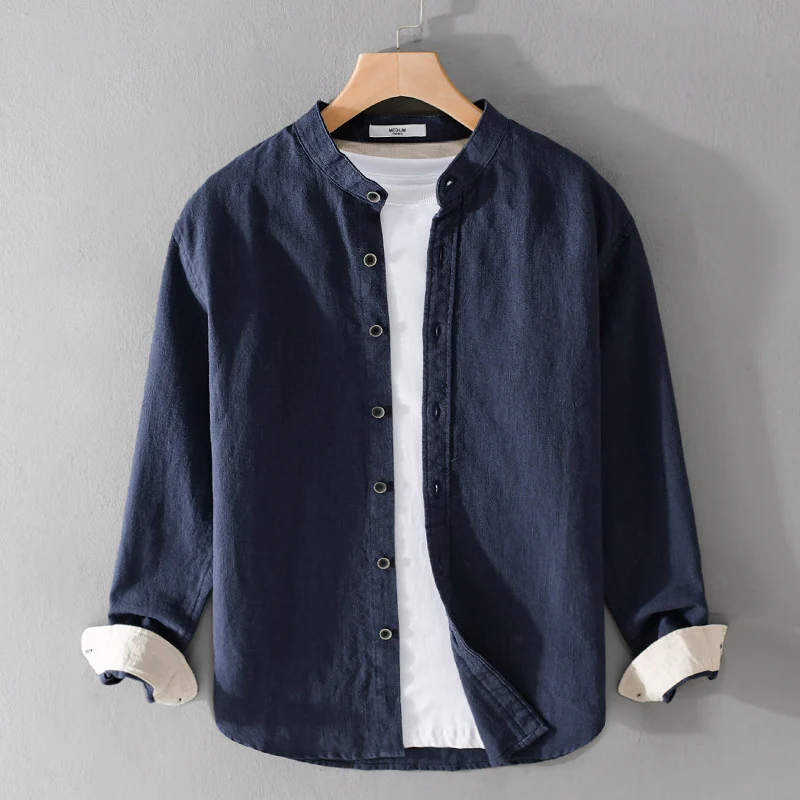 Herren Mandarinhemd aus Leinen‑Baumwollmix, Relaxed Fit Drune