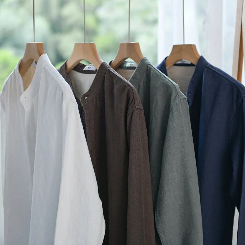 Herren Mandarinhemd aus Leinen‑Baumwollmix, Relaxed Fit Drune